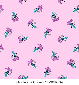PALM TREE DUDE IN SUNGLASSES WITH PEACE SIGN SEAMLESS PATTERN PINK BACKGROUND