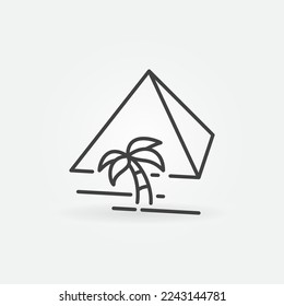 Palm tree with Egyptian Pyramid vector concept outline icon or design element 