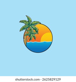 Palm tree element and shape . Simple flat vector illustration. Vector illustration design Palm Tree and island at sunset
