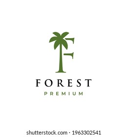 palm tree f letter mark logo vector icon illustration