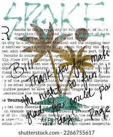 palm tree figure print pattern consisting of colorful texts