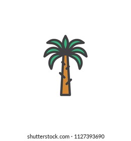 Palm tree filled outline icon, line vector sign, linear colorful pictogram isolated on white. Coconut Palm symbol, logo illustration. Pixel perfect vector graphics