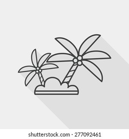 Palm tree flat icon with long shadow, line icon