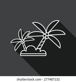 Palm tree flat icon with long shadow, line icon