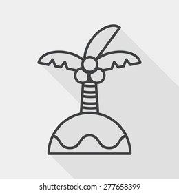 Palm tree flat icon with long shadow, line icon