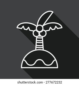Palm tree flat icon with long shadow, line icon