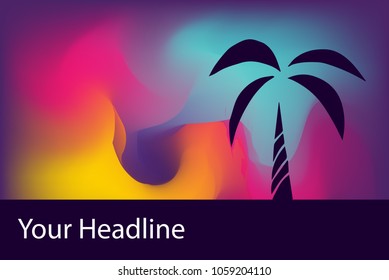 Palm Tree Flat Line Icon. Creative Abstract Art Background Color Pink, Yellow, Blue, Violet. Graphic Design Concept, Element, Vector Illustration EPS 10. 
