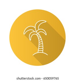 Palm tree flat linear long shadow icon. Tropical island. Coconut tree. Vector outline symbol