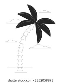 Palm tree flat monochrome isolated vector object. Summertime paradise. Editable black and white line art drawing. Simple outline spot illustration for web graphic design