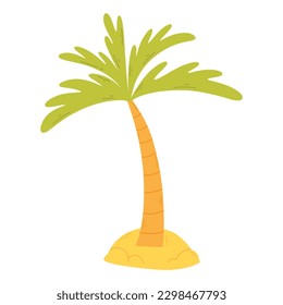Palm tree in flat style. Vector illustration. Hand draw palm tree. Exotic tree. Coconut tree.