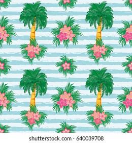 Palm tree floral seamless pattern, vector illustration