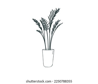 Palmeras en macetas de flores, estilo doodle