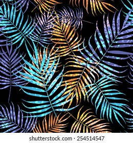 Palm tree foliage with texture on black background
