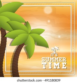 Palm tree and frame icon. Summer beach holiday and vacations theme. Colorful design. Vector illustration