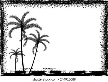Palm tree with frame isolated on white- Vector illustration 