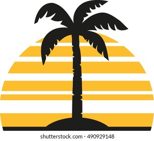 Palm tree in front of a retro sun