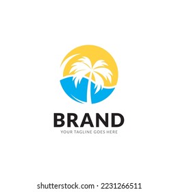 palm tree gold elegant logo vector, coconut tree tropical beach home or marijuana icon design illustration Vector