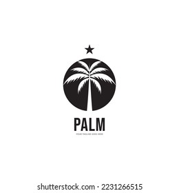 Palmenbaum, goldener, eleganter Logo-Vektorgrafik, tropisches Strandhaus mit Kokospalmen oder Marihuana-Ikone-Design, Vektorgrafik