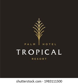 palm tree golden logo, coconut leaf logo vector icon illustration in Geometric minimal line style for holiday hotel vacation business