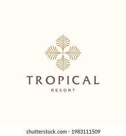 palm tree golden logo, coconut leaf logo vector icon illustration in Geometric minimal line style for holiday hotel vacation business