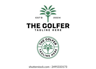 palm tree with golf tee and ball badge logo design set for golfer, golf professional team, sport and tournament.   