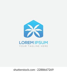 palm tree with gradient hexagon icon vector logo template