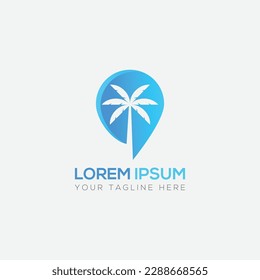 Palm tree with gradient map pointer vector logo template