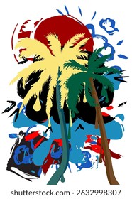 Palm Tree graffiti. Abstract modern street art decoration performed in urban painting style.