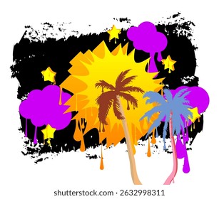 Palm Tree graffiti. Abstract modern street art decoration performed in urban painting style.