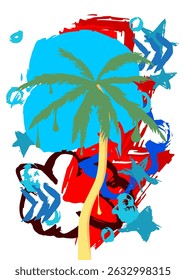 Palm Tree graffiti. Abstract modern street art decoration performed in urban painting style.