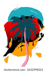 Palm Tree graffiti. Abstract modern street art decoration performed in urban painting style.