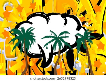 Palm Tree graffiti. Abstract modern street art decoration performed in urban painting style.