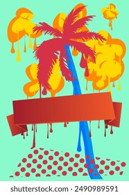 Palm Tree graffiti with speech bubble. Abstract modern Messaging sign street art decoration, performed in urban painting style.
