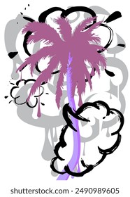 Palm Tree Graffiti mit Sprechblase. Abstrakte moderne Messaging-Zeichen-Street-Art-Dekoration, im städtischen Malstil ausgeführt.