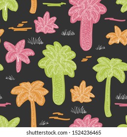 Palm tree graphic color seamless pattern background sketch illustration vector