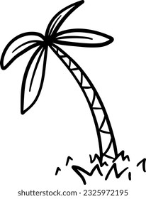 Palmenbaum im tropischen Gras-Doodle-Linearkartoon-Farbbuch