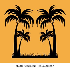 Palm tree with grass vector silhouette isolated on a yellow background