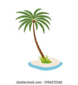 Palmen mit grünem Blattwerk auf einer Insel auf weißem Hintergrund. Vektorbild.