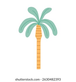 Palm tree with green leaves and brown trunk. Tropical summer plant illustration. Flat vector icon isolated on white background