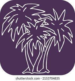 Palm tree with green leaves. Exotic tropical jungle hot summer holiday, Travel outdoor to south in nature forest to spa relax. Hand drawn vector illustration. Simple white line drawing.
