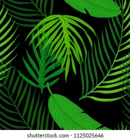 Palm tree green leaves seamless pattern.