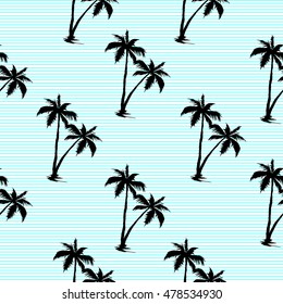 Palm tree green striped background, seamless pattern. Vectors 