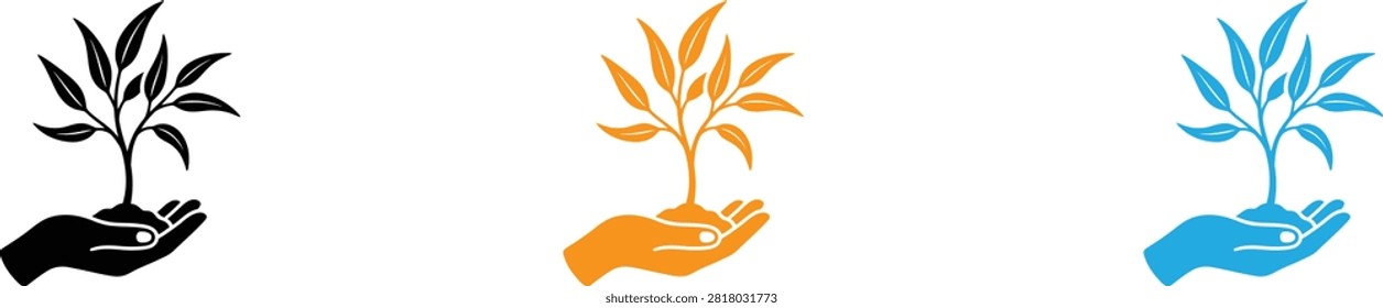 Palm tree growing from different colored soil backgrounds isolated on transparent background, Vector