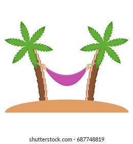 Palm tree with hammock on beach icon, vector illustration flat style design isolated on white. Colorful graphics