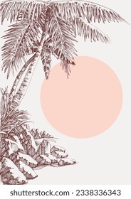 Palm tree hand drawing. Summer beach vacation background