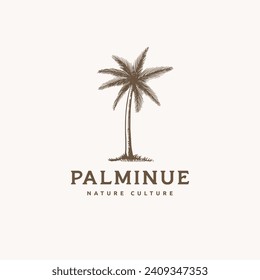 Palm tree hand drawn vintage retro logo design template illustration