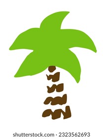 Palm tree hand painted with brush. Doodle cartoon coconut palmtree icon isolated on white background