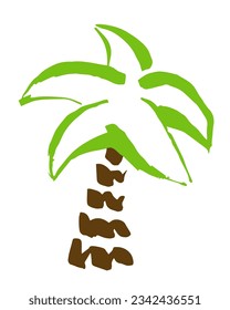 Palm tree hand painted with brush. Doodle cartoon coconut palmtree icon isolated on white background