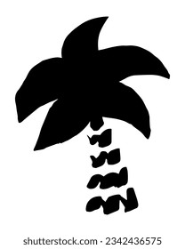 Palm tree hand painted with brush. Doodle cartoon coconut palmtree icon isolated on white background