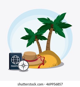 palm tree hat passport compass time travel vacation trip icon. Colorful design. Vector illustration